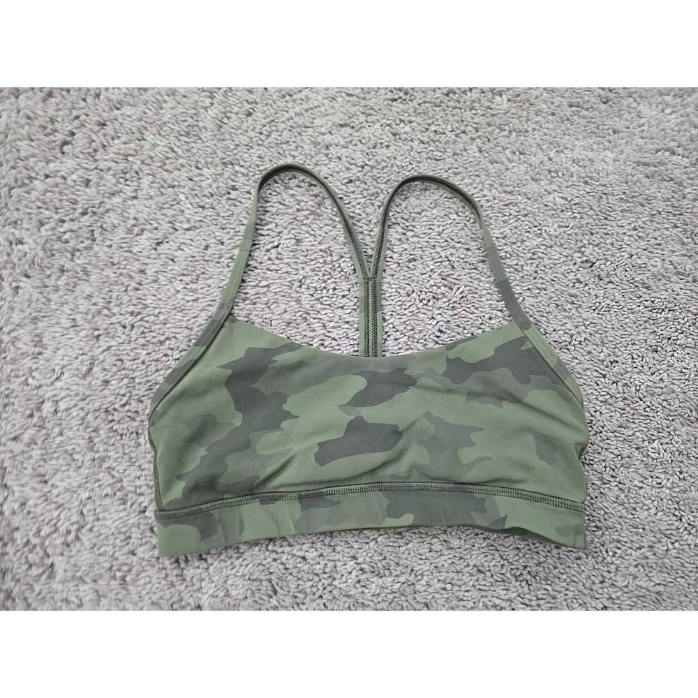 Lululemon Flow Y Bra Womens 6 (XS) Green Camo Athleisure Gym Yoga